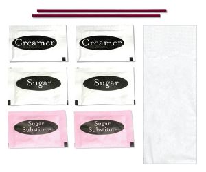 In Room Condiment Packets, Clear Wrapped Packs, Napkin, Sugar, Creamer